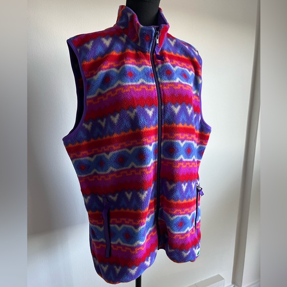 ‼️SOLD 1990s Vintage MEC Aztec Print Polar Fleece Unisex Full Zip Vest Size L - Picture 3 of 10